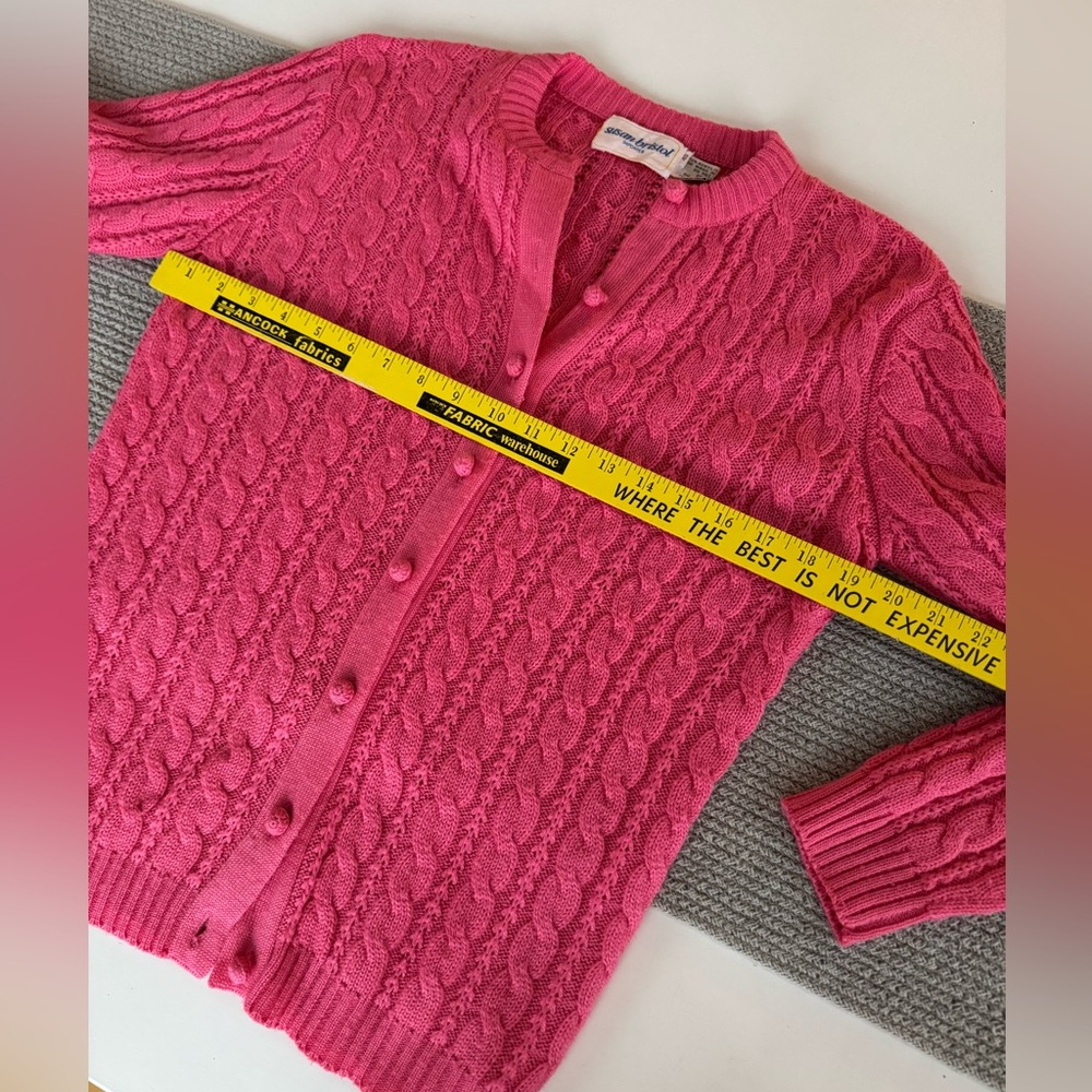 Vintage Susan Bristol Pink Crochet Button Wool Blend Cable Knit Cardigan Sweater - Picture 8 of 11